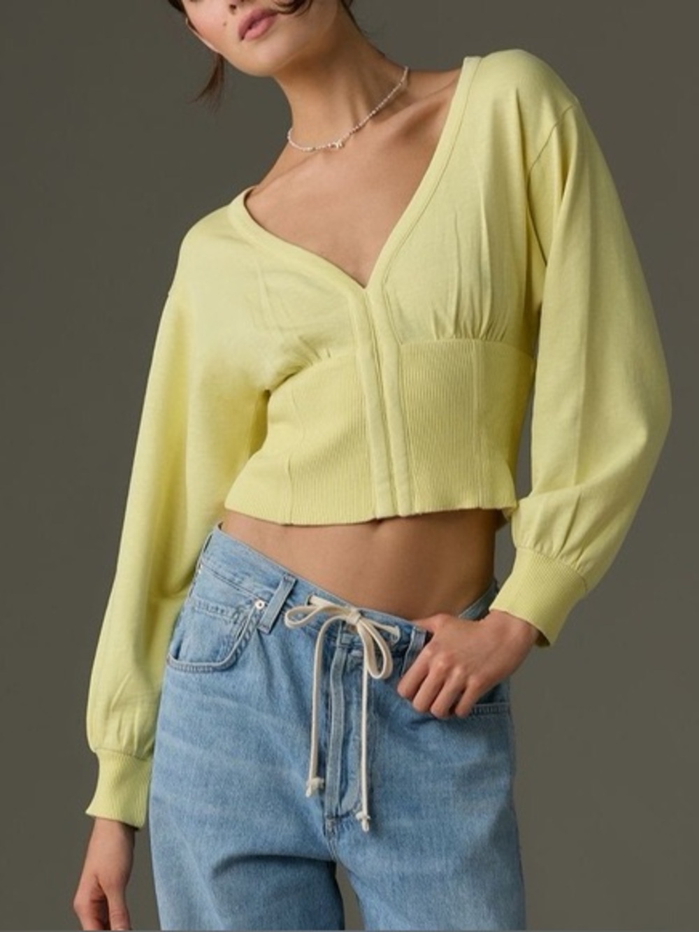 Pilcro Anthropologie Long Sleeve Cropped Sweater Yellow Size Medium